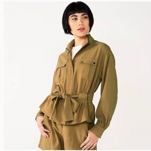 ❤️558 Nine West Utility Safari Jacket XL Tan Peplum Button Front NO Belt